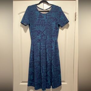 Blue Navy Monochromatic Design Midi Dress